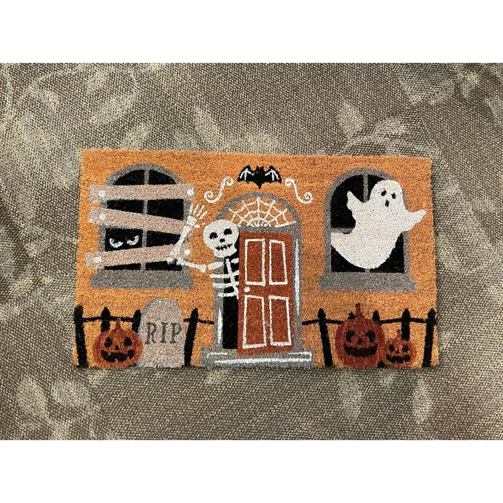 Halloween Haunted House Coir Doormat Spooky Ghost Pumpkin Skeleton Welcome Mat